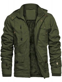 Men's Washed Cotton Hooded Military Jacket