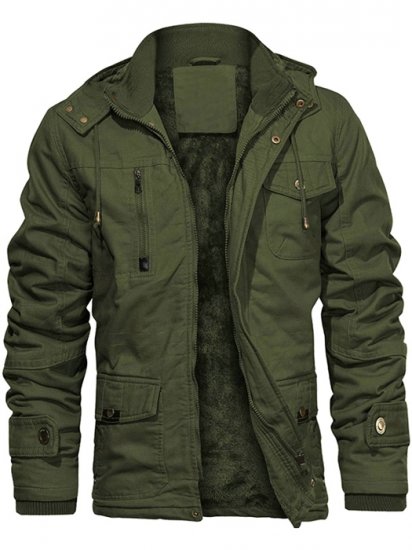 Men\'s Washed Cotton Hooded Military Jacket