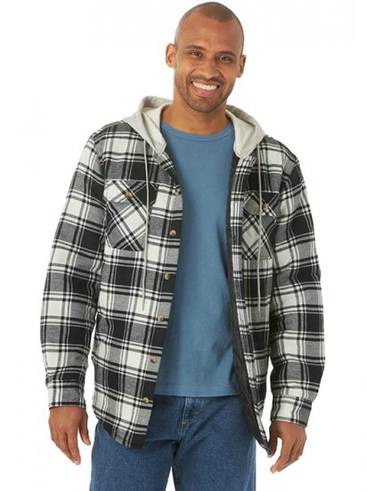 Men\'s Long Sleeve Quilted Lined Flannel Shirt Jacket with Hood